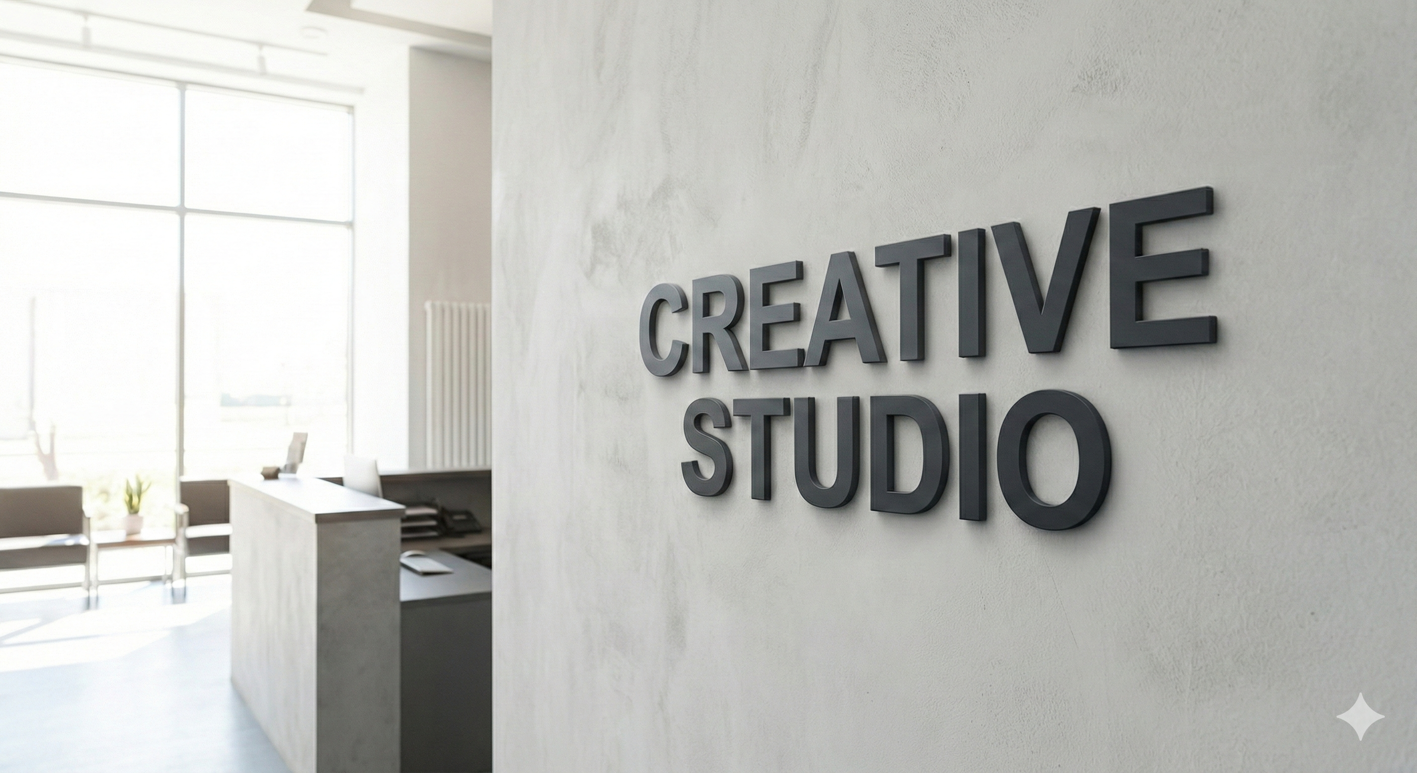Studio reception wall — 3D acrylic lettering